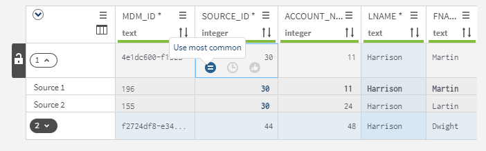 Location of the icons to set a survivorship rule manually for one or several attributes.