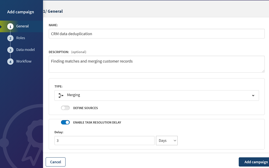 Overview of the General step to create a Merging campaign.