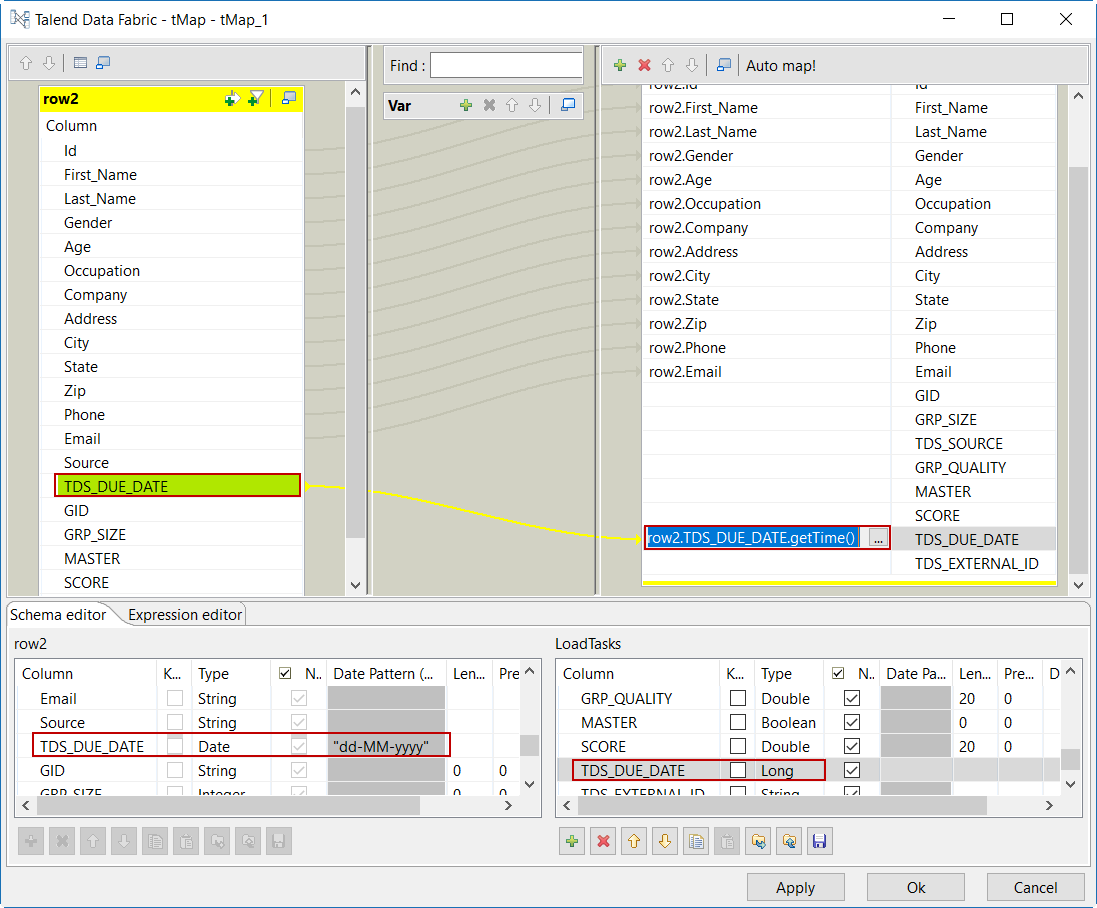 Mapping using tMap.