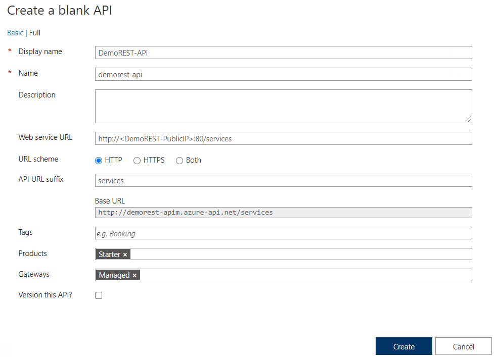 Create a blank API menu.