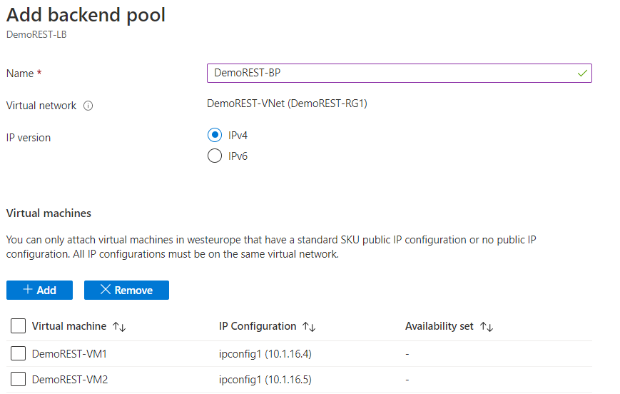 Add backend pool settings