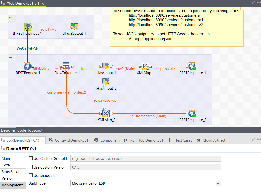 In the Deployment menu of the DemoREST 0.1 Job, select the Microservice for ESB option of the Build Type drop-down list.