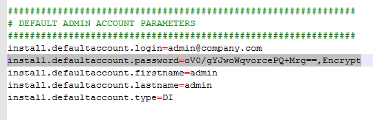 The configuration.properties file contains the default values for the login, password, first name, last name, and type of the account.