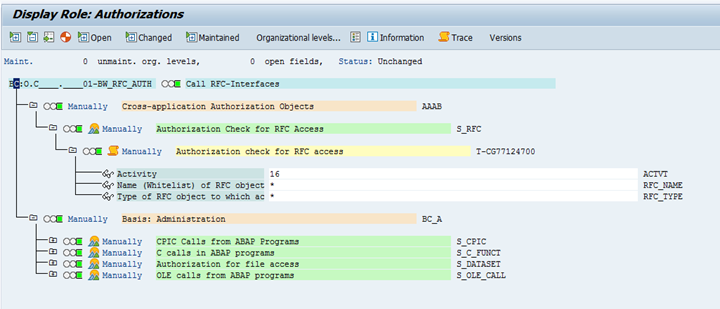 Example configuration in SAP GUI.