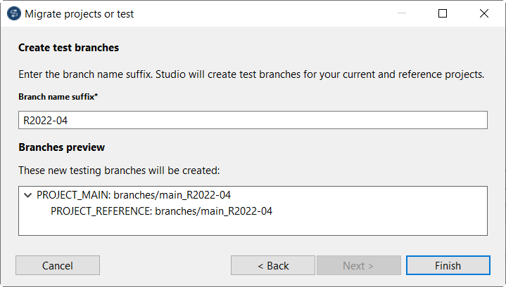 Migrate projects or test wizard.