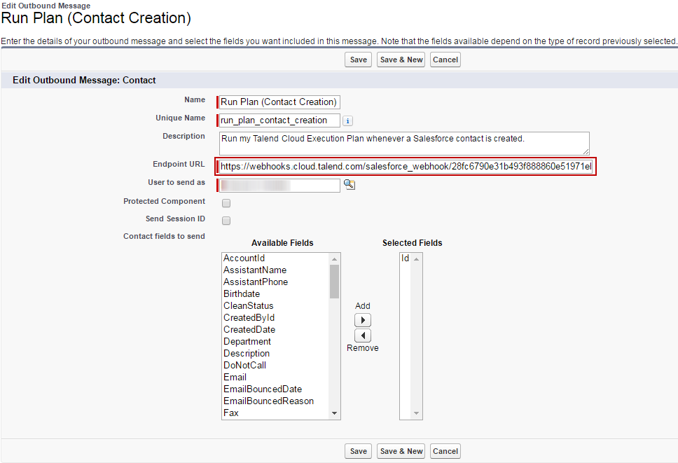 Page to define the outbound message.