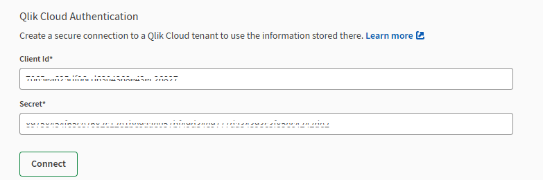 Qlik Cloud Client ID and secret.