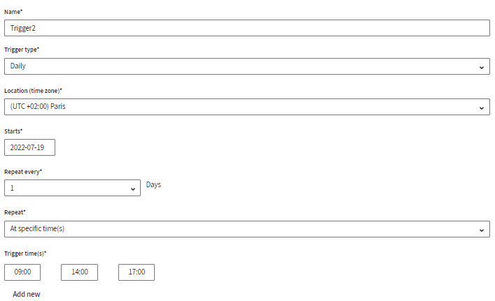 Page to define execution time.