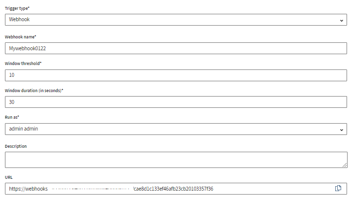 Page to define Webhook trigger.