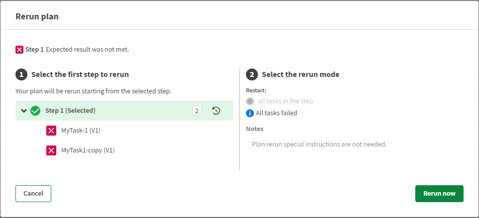 Rerun plan dialog box.