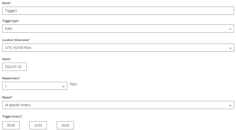 Page to define execution time.