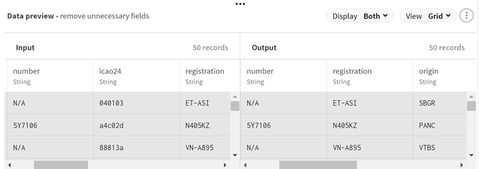 Preview of the Field remover processor after removing records.