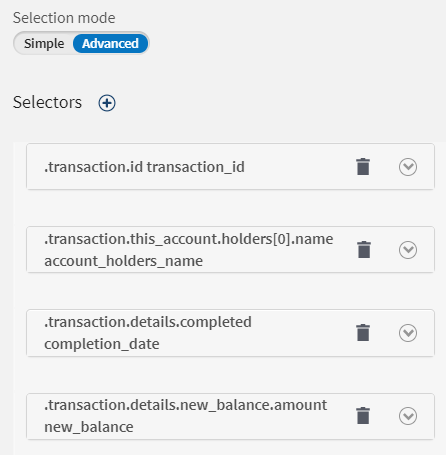 The advanced mode of the Field selector.