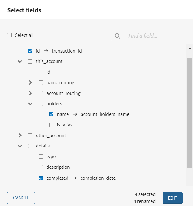 The simple mode of the Field selector.