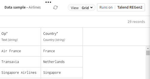 Preview of a data sample about airlines.