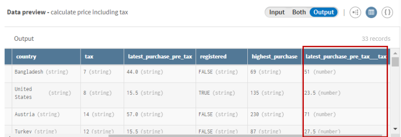 Preview of the Math processor after applying a calculation operation.