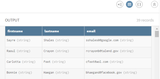 Preview of the Field selector processor after restructuring customer records.