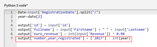 The Python 3 code editor is open and the line 7 is highlighted.