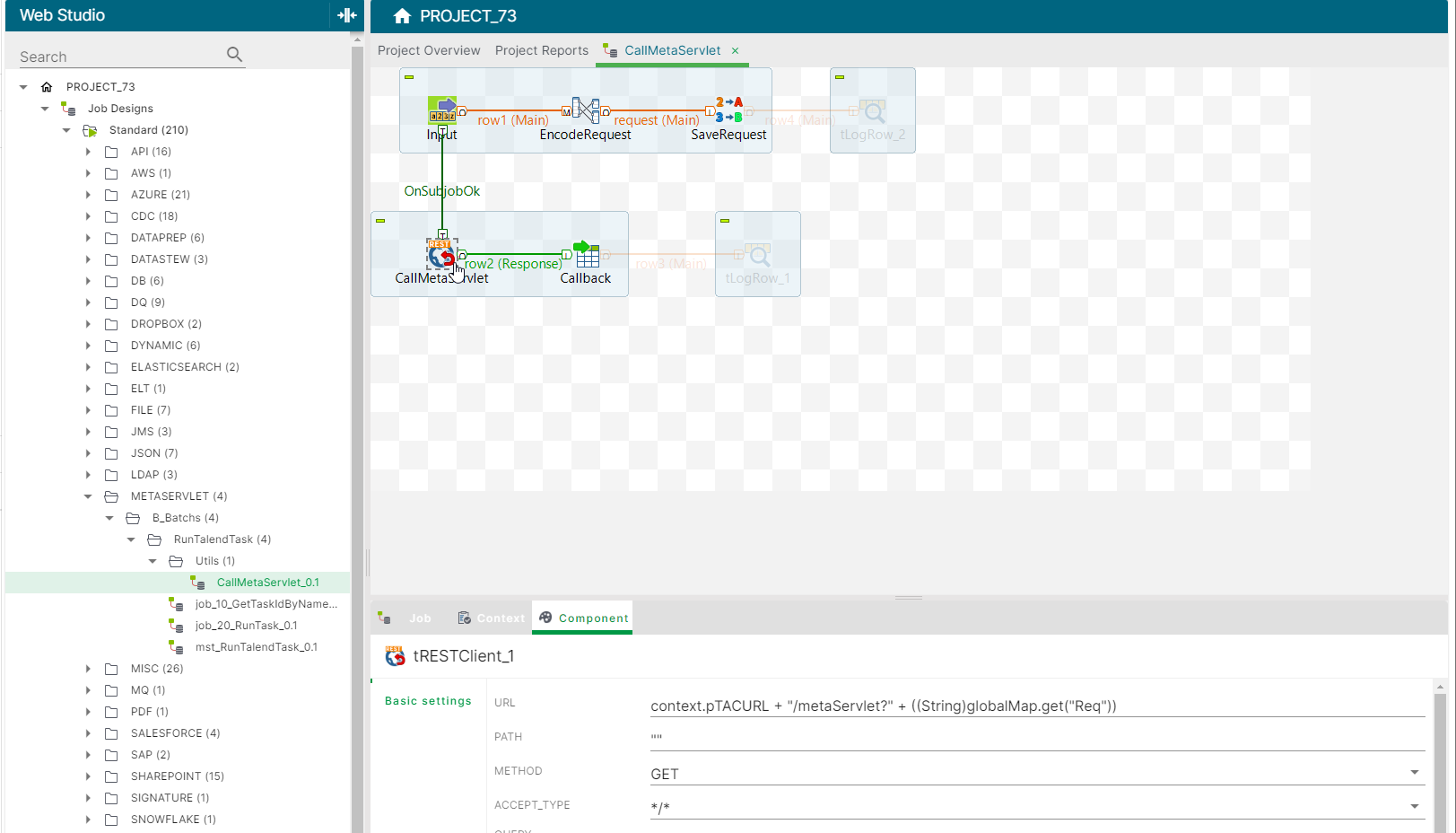 Talend Studio web version with an example of a Job