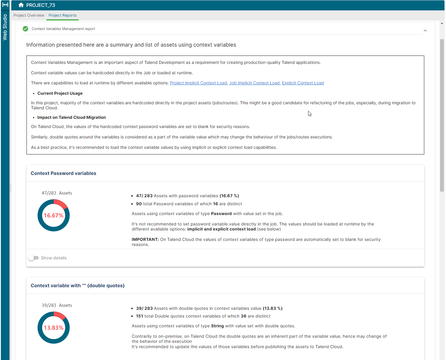 Example of a summary and list of assets using context variables