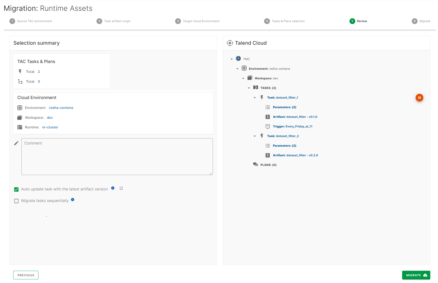 Review of the tasks and plans selected step.