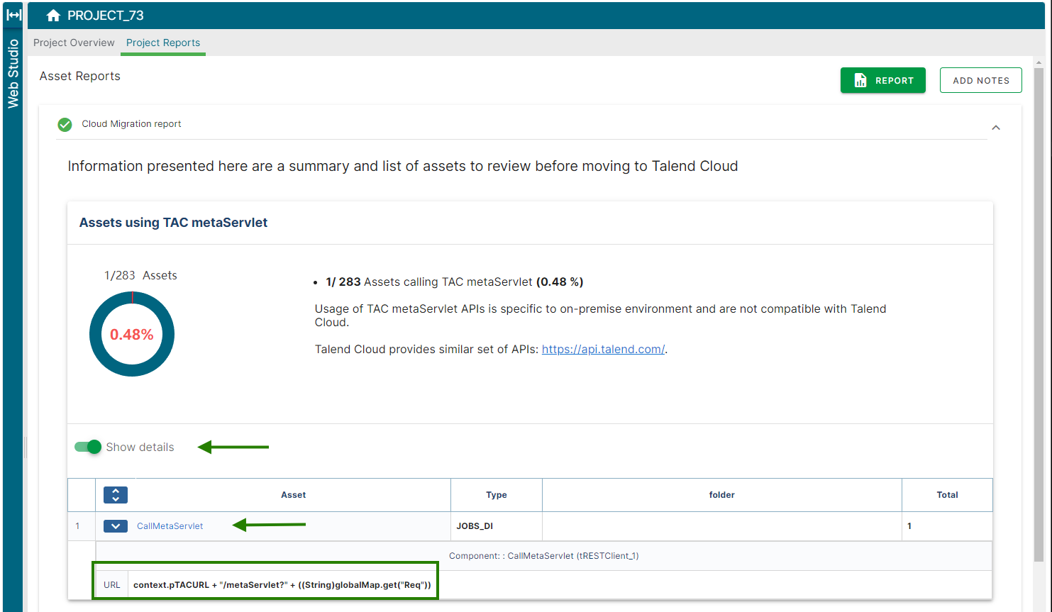 Context Password variables page with the Show details option enabled and details highlighted