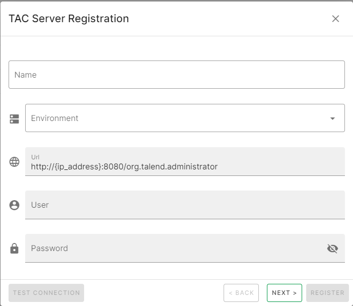 Talend Administration Center server registration page