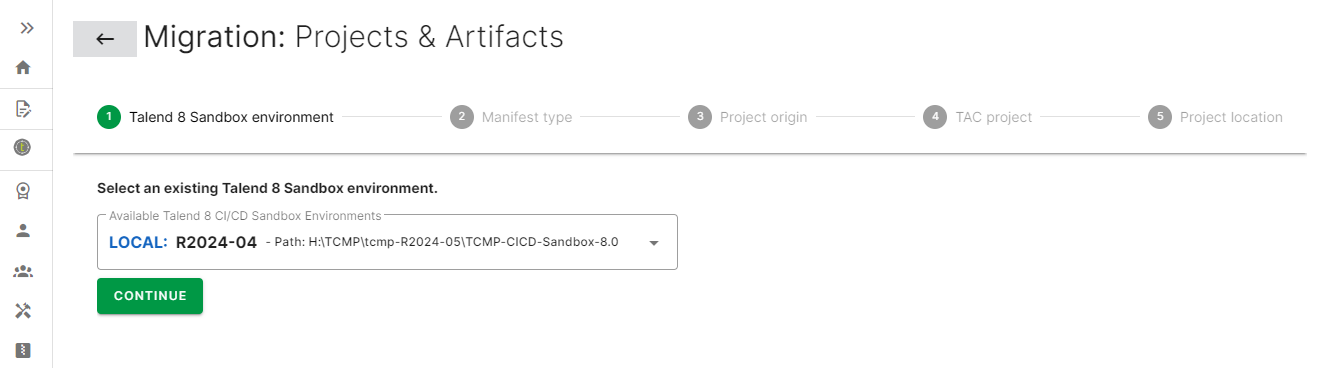 Selection of an existing Talend 8 Sandbox environment.