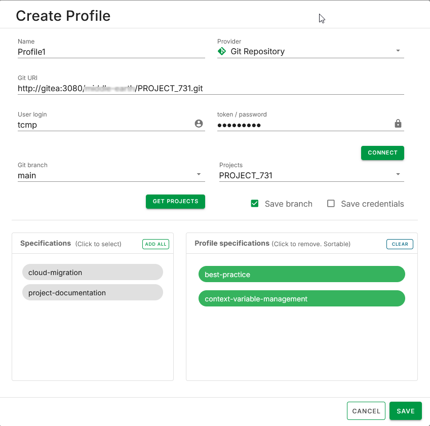 The Profile creation window.