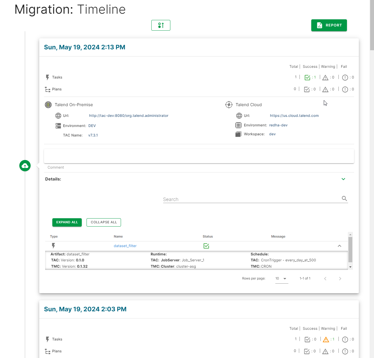 Migration Timeline page.