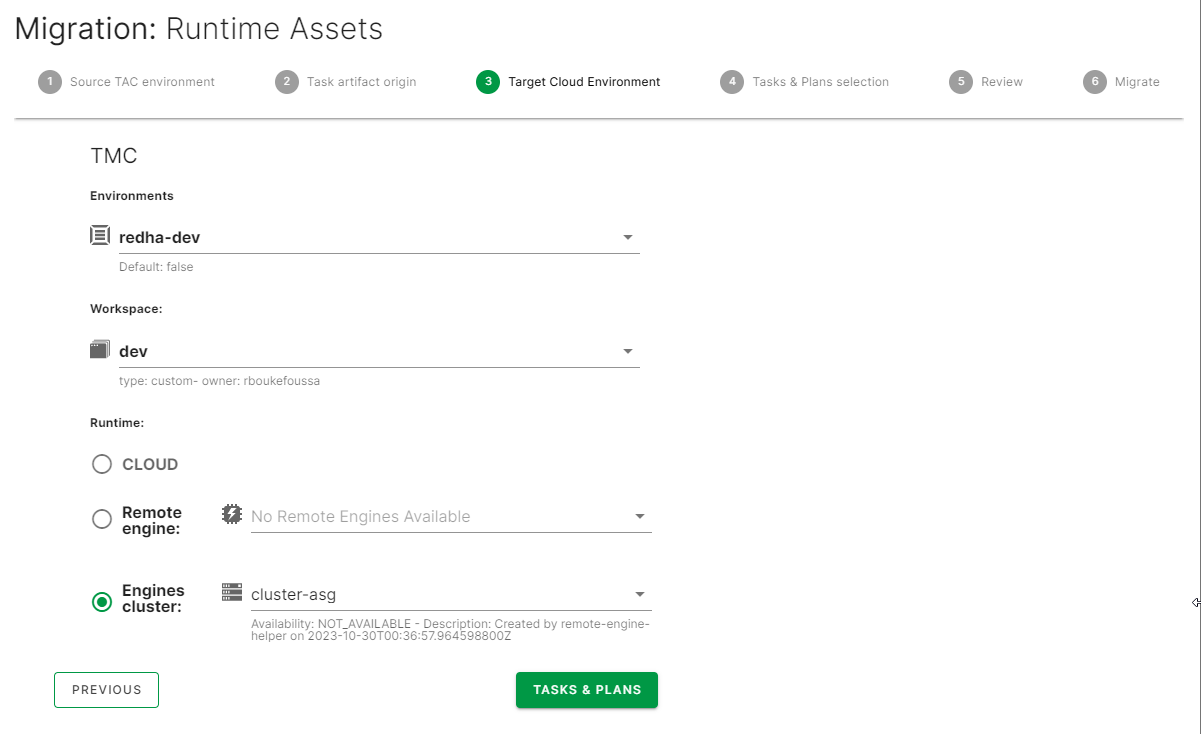 Target Cloud Environment configuration step.