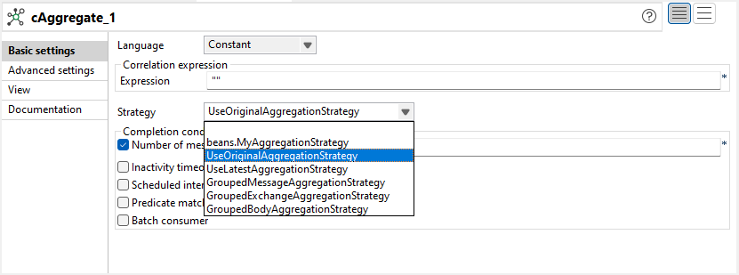 cAggregate Basic settings view.