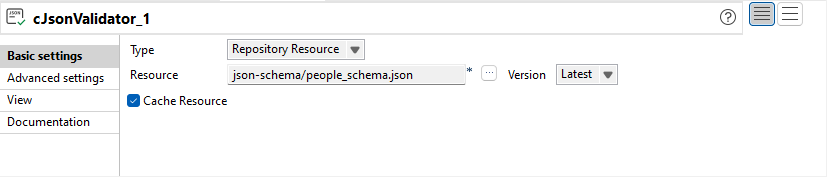 cJsonValidator Basic settings view.