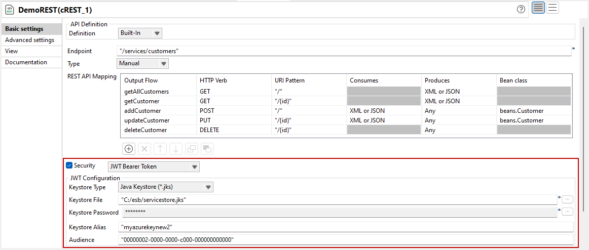 cREST Basic settings view.