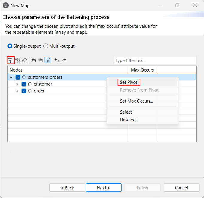 Choose parameters of the flattening process dialog box.