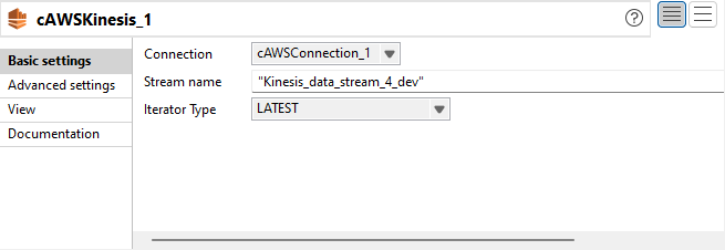 Basic settings view of cAWSKinesis.