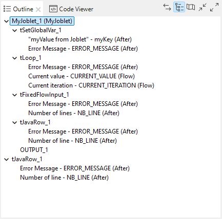 Global variables available for a Joblet in the Outline view of its parent Job.