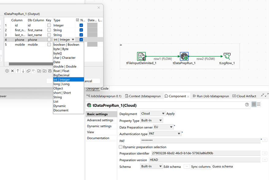 Overview of the tdatapreprun settings when using the cloud deployment