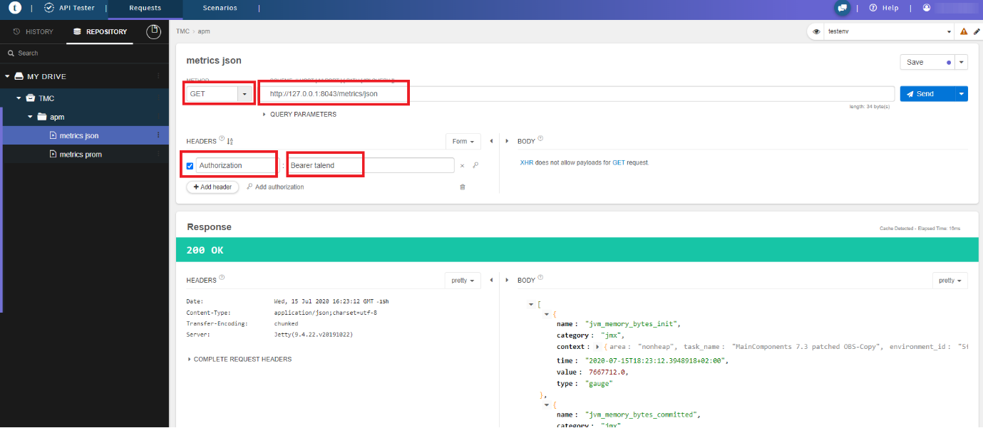 Screenshot showing how to call the Remote Engine monitoring API.