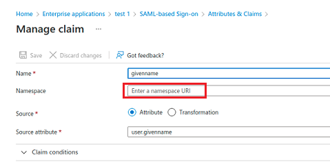 Manage claim view where you can empty the namespace field.