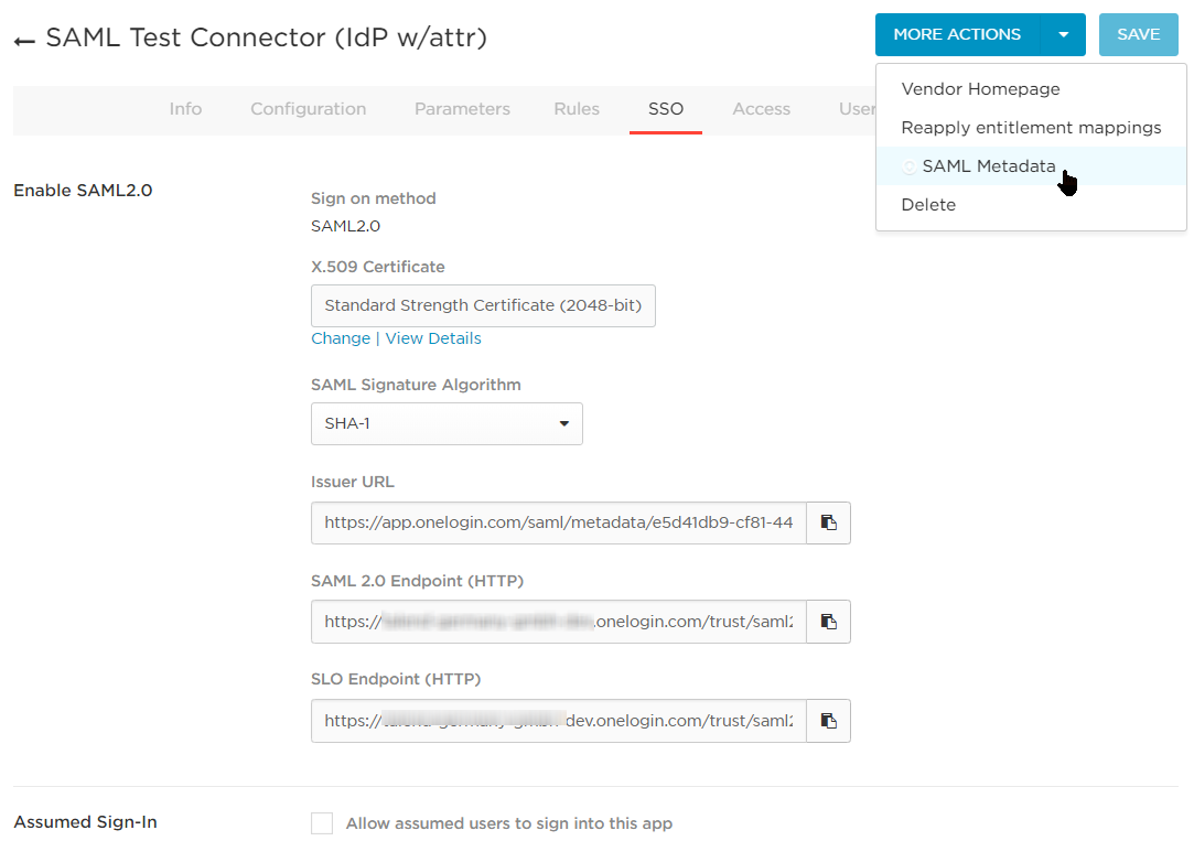 SAML Metadata option in the interface.