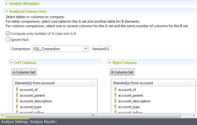 Overview of the Analysis Column Sets section in the Analysis Settings tab.