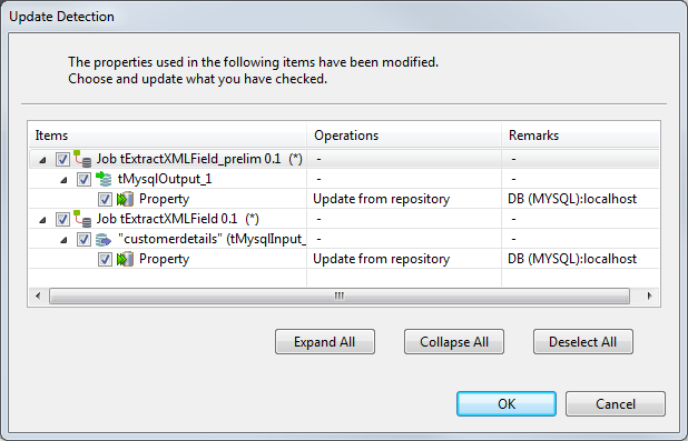 Update Detection dialog box.