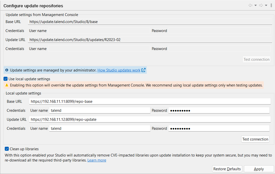 Configure update repositories view.