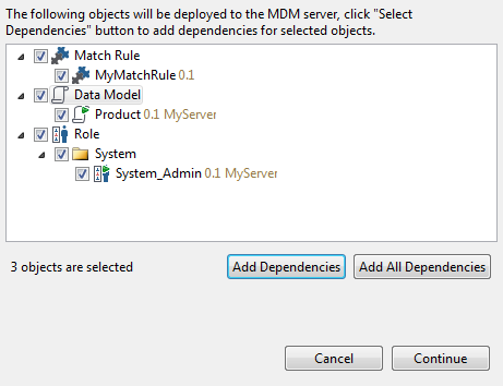 Dependencies dialog box.