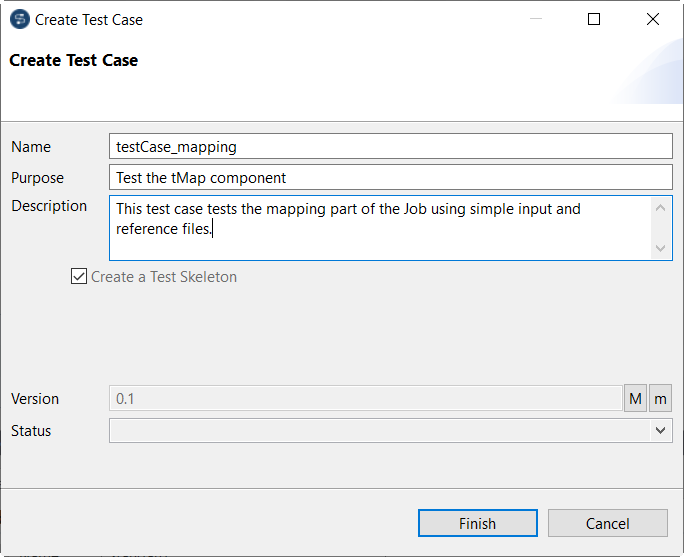 Create Test Case dialog box.