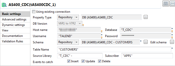 Configuration of tAS400CDC.