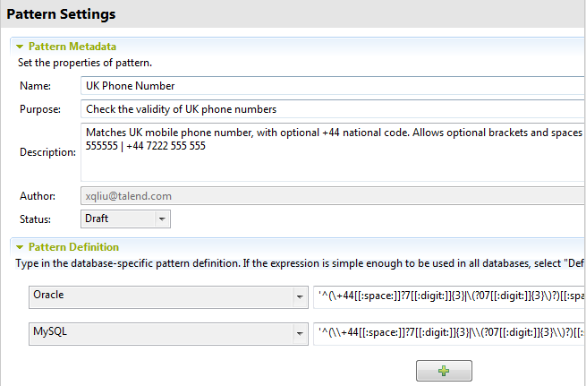 Overview of the Pattern Metadata and Pattern Definition sections.