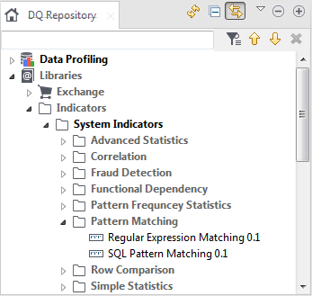 Pattern Matching node expanded in the DQ Repository tree view.