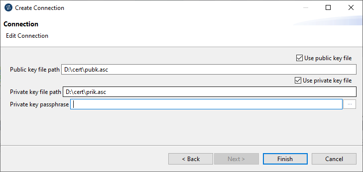 Create Connection dialog box showing connection details.